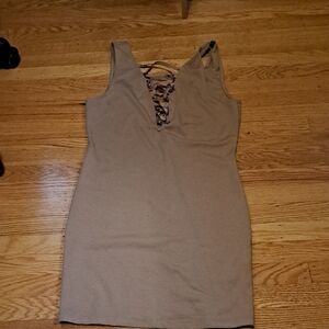 Elegant Tan Lace-Up Women's Top